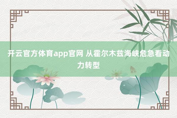 开云官方体育app官网 从霍尔木兹海峡危急看动力转型